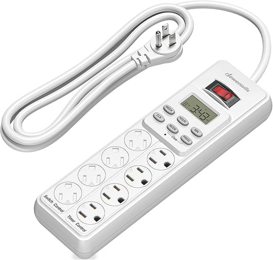 DEWENWILS 8 Outlet Power Strip with Timer (4 Timed/4 Always On), Indoor Digital Timer Outlet for Reptile Light, Turtle Grow Light, Bearded Dragon Tank, Aquarium, 6ft Flat Plug Cord, 15A, UL Listed DEWENWILS