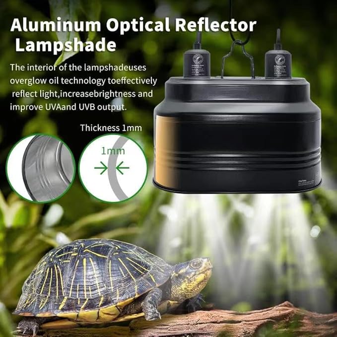 Dual Reptile Light Fixture, Max 160W Dual Reptile Heat Lamp Fixture, Double Dome Lamp Fixture UVB Light Fixture, Optical Reflector Lampshade with 2 Indenpent Switches PAWPICO