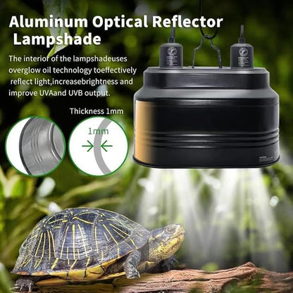 Dual Reptile Light Fixture, Max 160W Dual Reptile Heat Lamp Fixture, Double Dome Lamp Fixture UVB Light Fixture, Optical Reflector Lampshade with 2 Indenpent Switches PAWPICO