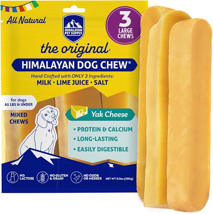 Himalayan Dog Chew Original Yak Cheese Dog Chew, 3 XL/Large Sticks, 3.3 oz, Gluten Free, Healthy Dog Treats, Grain & Lactose Free 100% Natural, Long Lasting Dog Chews for Dogs Under 65 lbs - PAWPICO