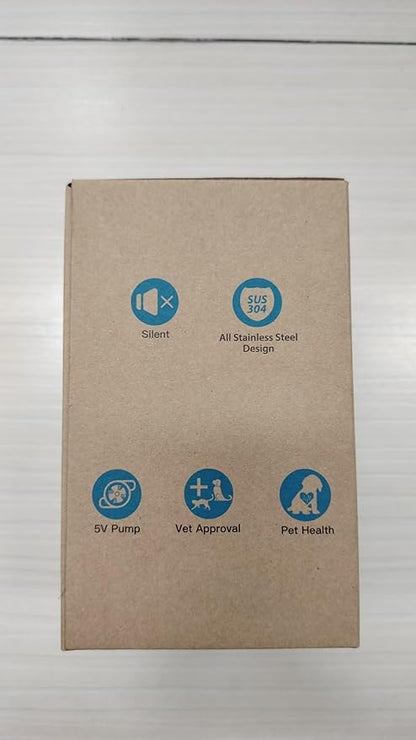 AOOGITF Cat Water Fountain + 6 Filters + 3 Sponges, 304 Stainless Steel Pet Water Fountain, 24 Hours Keep The Water Clean, 74oz Capacity, Ultra-Quiet, No Sputter, Compact, Easy Cleaning - PAWPICO