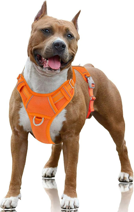 BARKBAY No Pull Dog Harness Large Reflective Dog Harness with Front Clip and Easy Control Handle for Walking Training Running with ID tag Pocket(Orange,L) BARKBAY