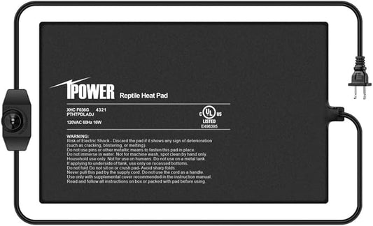 iPower 8 by 12-Inch 16 Watts Reptile Heating Mat with Temperature Controller Under Tank Warmer Terrarium Heat Pad for Reptiles and Amphibians, Black iPower