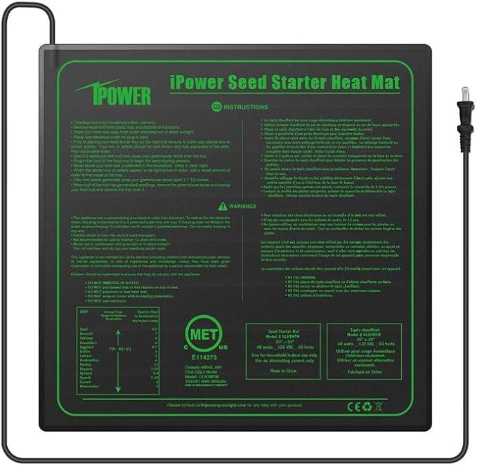 iPower GLHTMTM-A 20" x 20" Waterproof Durable Seedling Heat Mat Warm Hydroponic Plant for Indoor Gardening Germination Starting, black iPower
