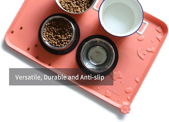 Hoki Found Large Silicone Pet Food Mats Tray - Non Slip Pet Dog Cat Bowl Mats Placemat - Dog Pet Cat Feeding Mat - Waterproof Dog Cat Food Mats -Pet Water Mats for Floors-Burnt Coral - PAWPICO