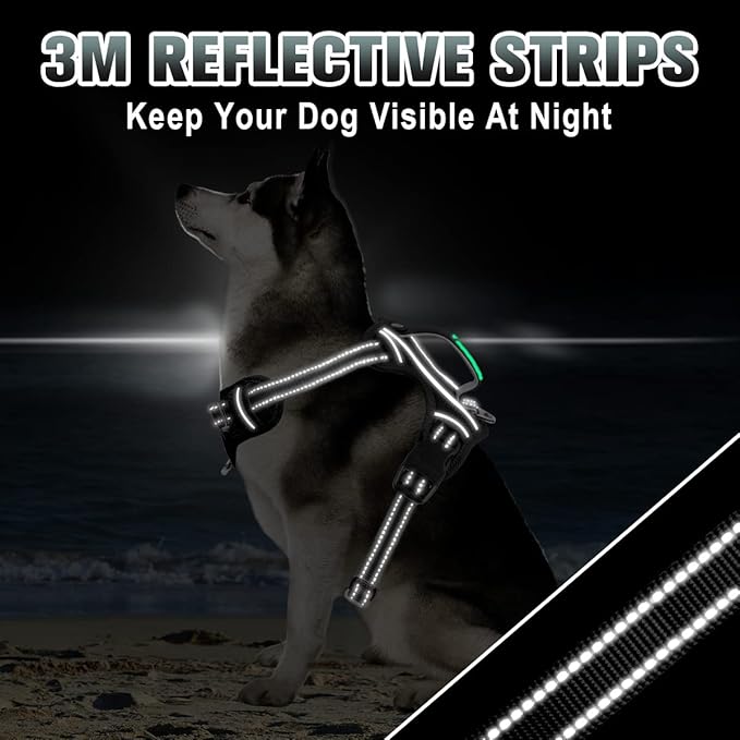 BARKBAY No Pull Dog Harness Large Reflective Dog Harness with Front Clip and Easy Control Handle for Walking Training Running with ID tag Pocket(Black,XL) - PAWPICO