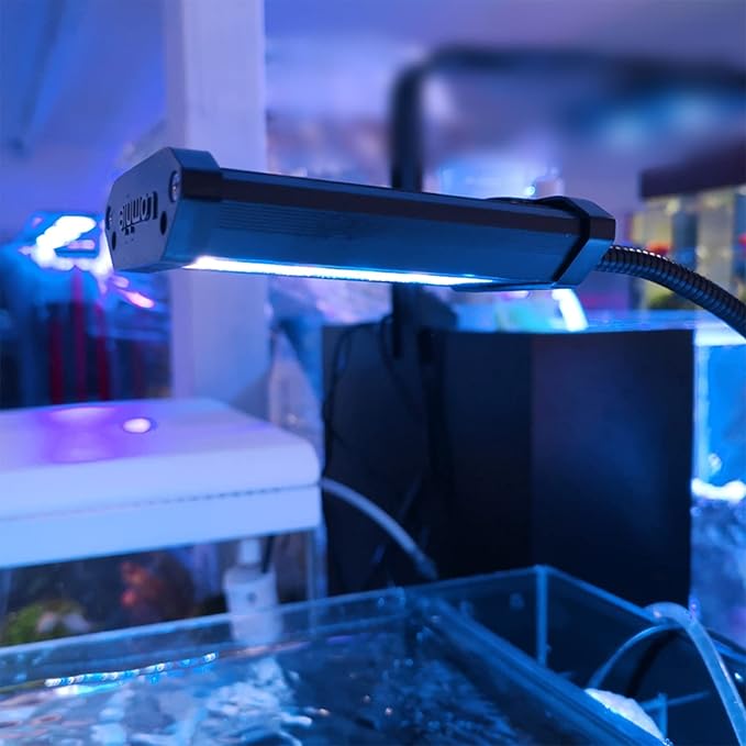 Lominie Small LED Aquarium Light Full Spectrum, 2-Channel Dimmable Fish Tank Light with Adjustable Gooseneck for Saltwater, Coral Nano Tank (Saltwater) Lominie