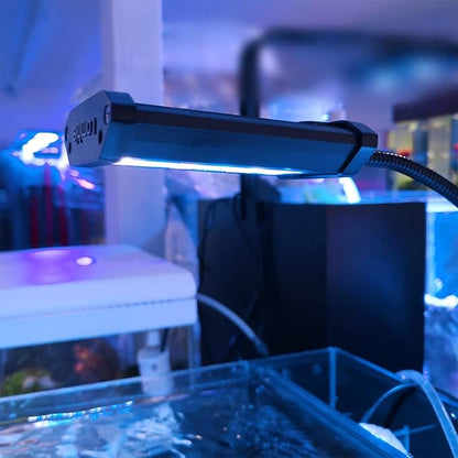 Lominie Small LED Aquarium Light Full Spectrum, 2-Channel Dimmable Fish Tank Light with Adjustable Gooseneck for Saltwater, Coral Nano Tank (Saltwater) Lominie