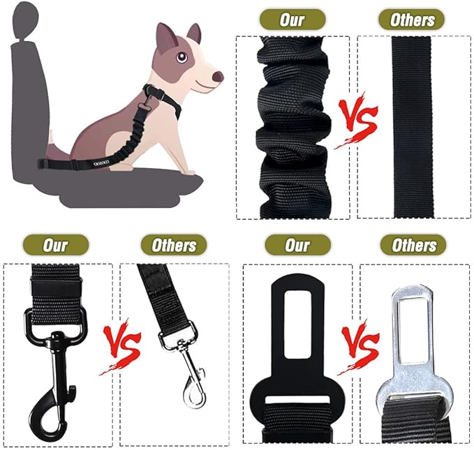 COOYOO Dog Seat Belt,3 Piece Set Retractable Dog Car Adjustable Seatbelts for Vehicle Nylon Pet Safety Heavy Duty & Elastic & Durable Car Harness for Dogs COOYOO