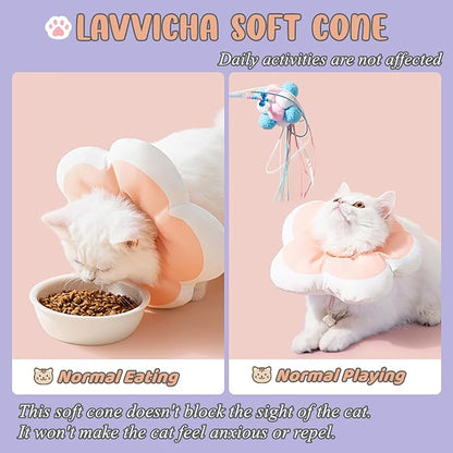 Soft Cat Cone Collar Waterproof Adjustable Pet E Collar Cute Pink Flower Collar for Cats Small Dogs Kitten Puppy After Surgery Prevent Licking(Pink,Small) LAVVICHA