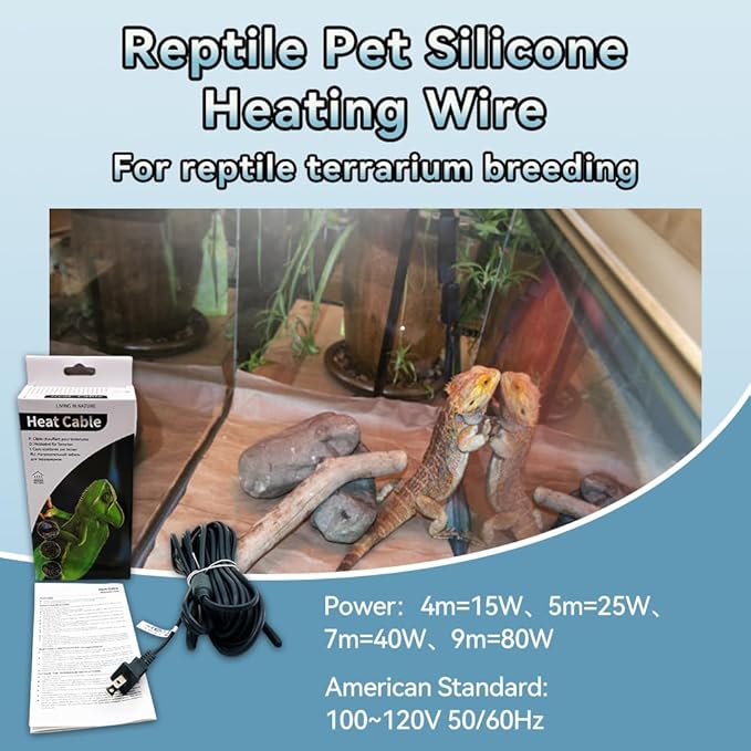 Elektrisches Heizkabel Mit Stecker für Terrarium Heizung,Reptilienwärmekabel Schlangen, Echsen, Geckos, Spinnen, Schildkröte，Aquarium Heizkabel (4m,15w) MincoHome