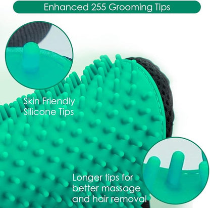 DELOMO Pet Hair Remover Gloves, 255 Tips, Deshedding Glove for Dog and Cat, Gentle De-Shedding Glove Brush, Green, 2 Count - PAWPICO