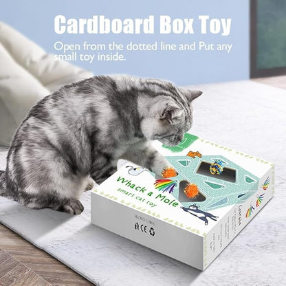 Migipaws Cat Toys, Interactive Automatic 7 Holes Mice Whack-A-Mole, Ultra Fun Smart Teaser Toy for Indoor Cats, USB Rechargeable, 4 Pieces Feather Refills… - PAWPICO