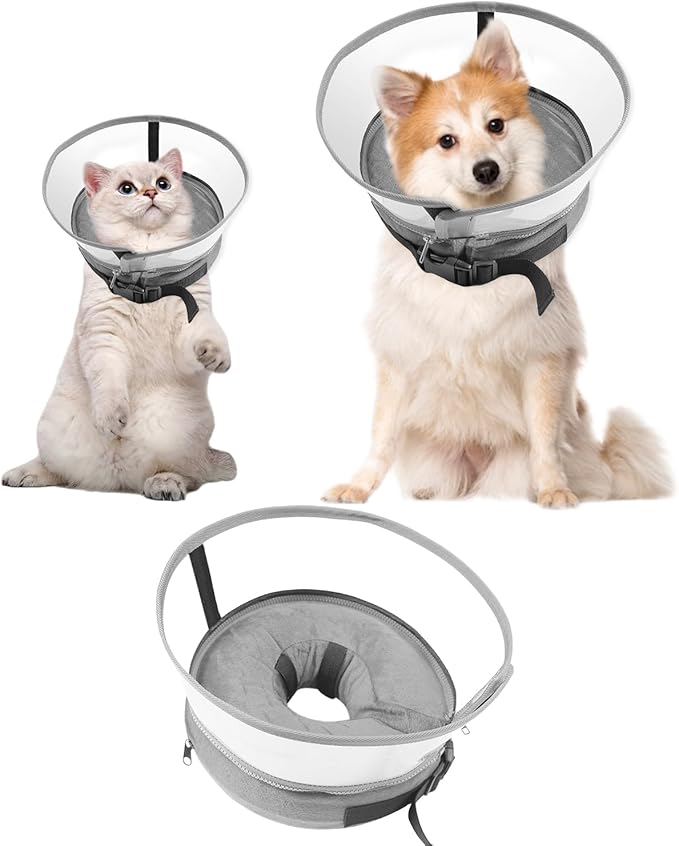Dog Cone Collar, Inflatable Dog Cone After Surgery for Small Medium Large Dogs, Soft Dog Cone of Alternative with Enhanced Anti-Licking Guard Shield for Pets (Grey, M (Neck: 9"-12")) RoyalClaws