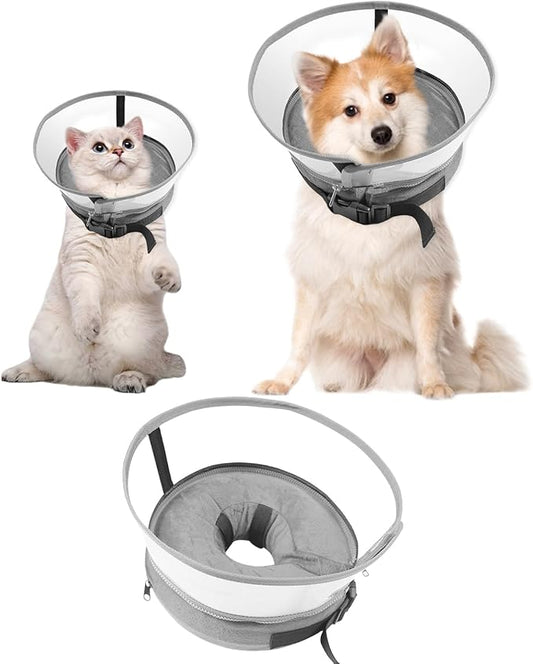 Dog Cone Collar, Inflatable Dog Cone After Surgery for Small Medium Large Dogs, Soft Dog Cone of Alternative with Enhanced Anti-Licking Guard Shield for Pets (Grey, S (Neck: 5"-8")) RoyalClaws