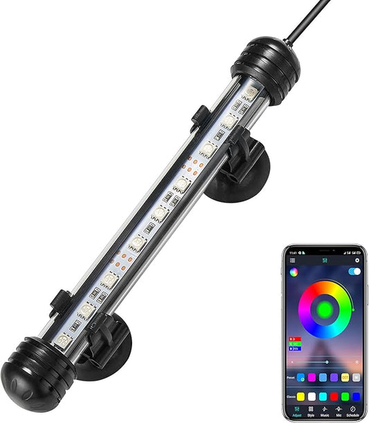 GreenSun Fish Tank Aquarium Light: Submersible Led Lamp - 7 Inch Waterproof Strip Spotlight with APP Control GreenSun