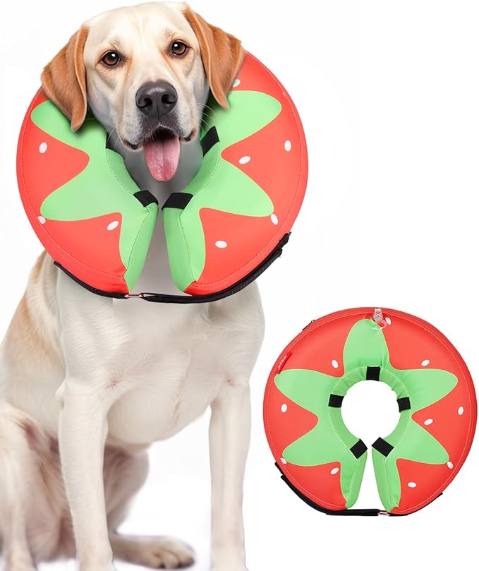 Dog Cone Collar for Small Medium Large Dogs for After Surgery, Pet Inflatable Neck Donut Collar Soft Protective Recovery Cone for Dogs and Cats-Alternative E Collar Does Not Block Vision-Strawberry,XL MIDOG