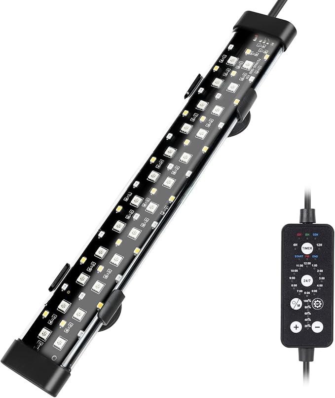 hygger Submersible LED Aquarium Light, 11W 12 in 24/7 Mode Fish Tank Light with 5 Rows Beads, with Timer 9 Colors and Adjustable Brightness, IP68 Waterproof Full Spectrum Light for 13-23 inch Tank hygger