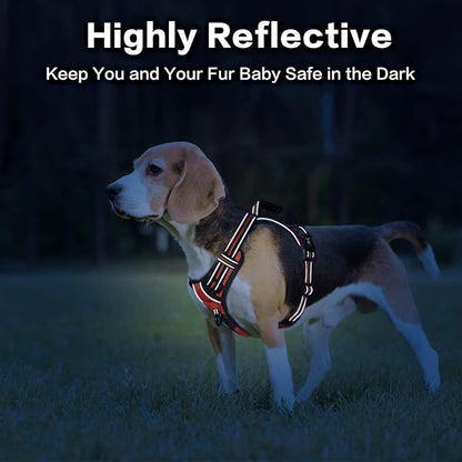 PoyPet No Pull Dog Harness, No Choke Front Clip Reflective Dog Vest with Soft Padded Vertical Handle, 3 Leash Attachments for Small Medium Large Dogs (Orange,M) PoyPet