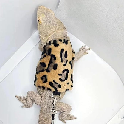 Bearded Dragon Harness Leash Soft Cotton Dinosaur Reptile Lizard Leash for Amphibians Small Pet Animals (Leopard) HAICHENTEC