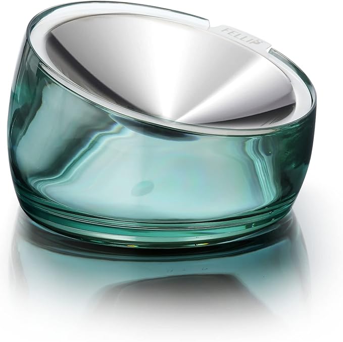 Felli Pet Oblik Whisker Fatigue Cat Bowl Raised Stainless Steel Shallow Dish, Tilted Anti Vomit Non Spill Wide Metal Plate for Puppy Small Dog, Slanted Dry Wet Food Feeder Elevated (0.5Cup, Classic) - PAWPICO