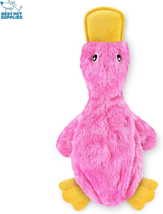 Best Pet Supplies Crinkle Dog Toy for Small, Medium, and Large Breeds, Cute No Stuffing Duck with Soft Squeaker, Fun for Indoor Puppies and Senior Pups, Plush No Mess Chew and Play - Light Pink - PAWPICO