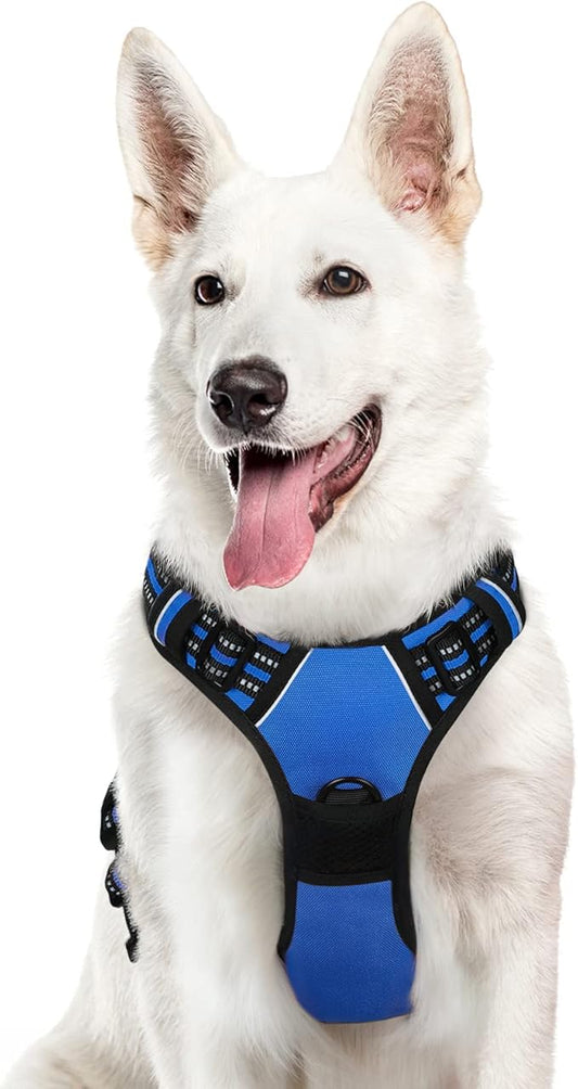 Eagloo Dog Harness Large Breed, No Pull Service Vest with Reflective Strips and Control Handle, Adjustable and Comfortable for Easy Walking, No Choke Pet Harness with 2 Metal Rings, Blue, XL GoExplorewithEagloo