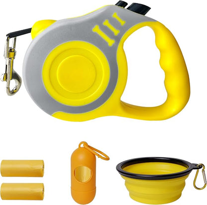 Retractable Dog Leash Automatic Telescopic Tractor Dog Tape, Pet Tape 10/16 FT Durable and Convenient, with Folding Bowl, Dispenser, Rubbish Bags, Suitable for Small and Medium Dogs LIEVUIKEN