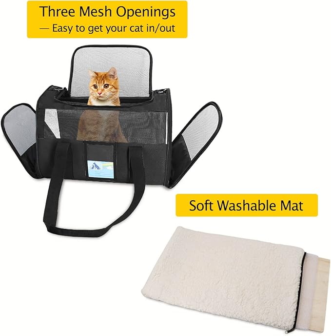 Refrze Pet Carrier Airline Approved, Cat Carriers for Medium Cats Small Cats, Soft Dog Carriers for Small Dogs Medium Dogs, TSA Approved Pet Carrier for Cats Dogs of 15 Lbs, Puppy Carrier,Black - PAWPICO