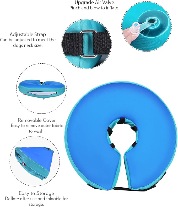 Dog Cone Collar for Small Medium Large Dogs for After Surgery, Pet Inflatable Neck Donut Collar Soft Protective Recovery Cone for Dogs and Cats-Alternative E Collar Does Not Block Vision-GreenBlue,L MIDOG