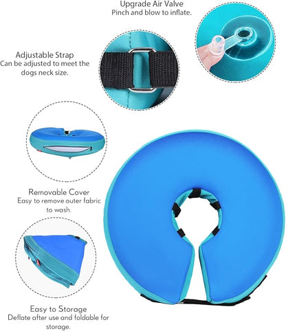 Dog Cone Collar for Small Medium Large Dogs for After Surgery, Pet Inflatable Neck Donut Collar Soft Protective Recovery Cone for Dogs and Cats-Alternative E Collar Does Not Block Vision-GreenBlue,S MIDOG