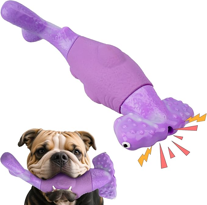 Dog Toys for Aggressive Chewers, Interactive Dog Chew Toys for Large Dogs, Indestructible Squeaky Dog Toys to Keep Them Busy, Tough Dog Toys for Medium/Large Breed Dogs (Purple, Hammerhead Shark) - PAWPICO