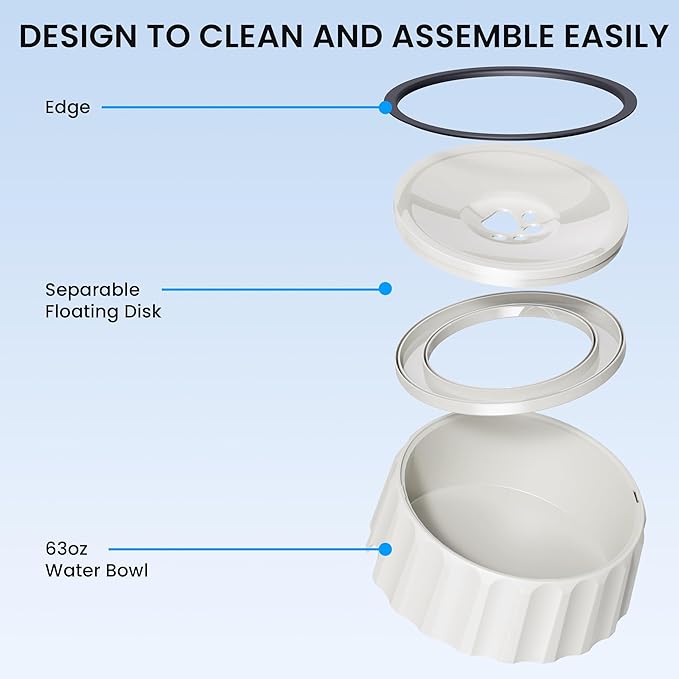 Dog Water Bowl No Spill 70oz/2L Large Capacity Dog Water Bowl Dispenser Non Slip No Splash Dog Water Bowl Pet Slow Feeder No Drip Dog Water Bowl on Vehicle Slow Water Bowl for Dogs and Cat White - PAWPICO