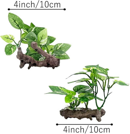 Smoothedo-Pets Fish Tank Decor Aquarium Ornaments Betta SOFE Leaf Pad Hammock 6inch Plastic Artificial Plant Goldfish Fish Hides Small Tank/Reptiles Plants Driftwood (Green Type-D-Set) EnvironmentFriendlyArtificialPlasticPlantAquariumDecoration