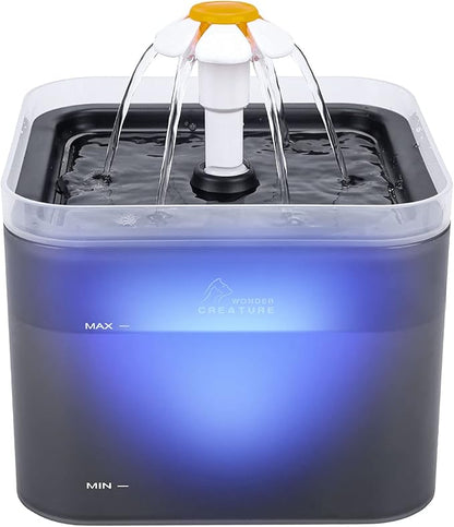 Cat Water Fountain, 67oz/2L Automatic Cat Drinking Fountain, Pet Water Fountain with LED Light and Filter for Cats and Small Dogs (Grey) - PAWPICO