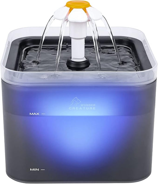 Cat Water Fountain, 67oz/2L Automatic Cat Drinking Fountain, Pet Water Fountain with LED Light and Filter for Cats and Small Dogs (Grey) - PAWPICO