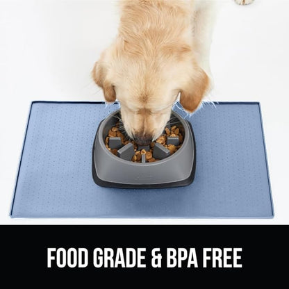 Gorilla Grip 100% Waterproof Raised Edge BPA Free Silicone Pet Feeding Mat, Dog Cat Food Mats Contain Spills Protects Floors, Placemats for Cats and Dogs Water Bowl, Pets Accessories 18.5x11.5 Blue - PAWPICO