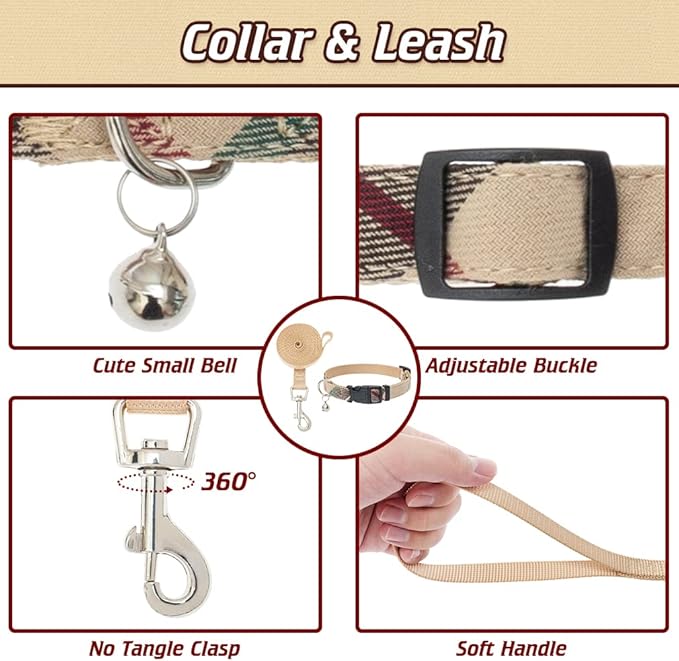 EXPAWLORER Classic Plaid Puppy Harness - Small Dog Harness and Leash Set - Dog Collar and Leash Set with AirTag Holder, Soft Padded Step in Dog Vest Harness No Pull Reflective for Outdoor, Khaki S EXPAWLORER