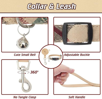 EXPAWLORER Classic Plaid Puppy Harness - Small Dog Harness and Leash Set - Dog Collar and Leash Set with AirTag Holder, Soft Padded Step in Dog Vest Harness No Pull Reflective for Outdoor, Khaki S EXPAWLORER