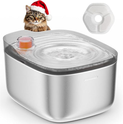 Cat Water Fountain: 4.5L/158oz Ultra-Quiet Pet Water Fountain for Cats Inside, Automatic Stainless Steel Cat Water Dispenser Bowl, Colored Water Level Float, Detachable Design Easy to Clean & Assemble - PAWPICO