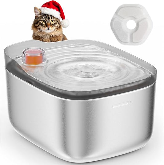 Cat Water Fountain: 4.5L/158oz Ultra-Quiet Pet Water Fountain for Cats Inside, Automatic Stainless Steel Cat Water Dispenser Bowl, Colored Water Level Float, Detachable Design Easy to Clean & Assemble - PAWPICO