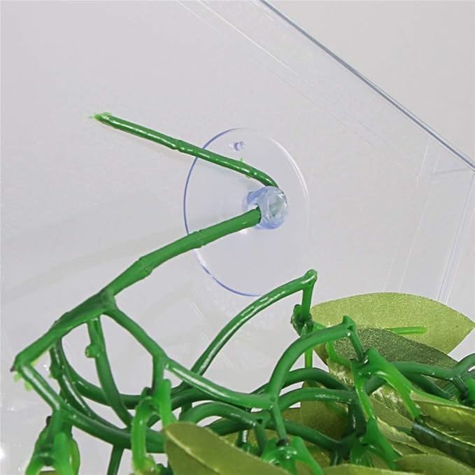 Reptile Plants Hanging Silk Terrarium Plant with Suction Cup for Bearded Dragons,Lizards,Geckos,Snake Pets and Hermit Crab Tank Habitat Decorations,Small Size,12 inches Green SLSON