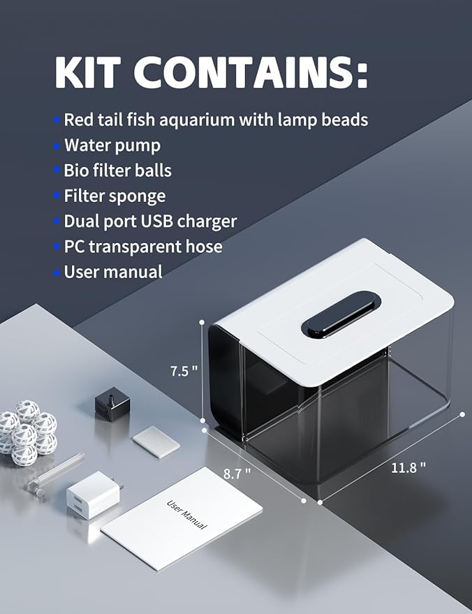 Betta Fish Tank Small Aquarium with 3 Stage Filtration, Light, Self Cleaning, 2.5 Gallon Beta Tank Starter Kit for Goldfish, Shrimp, Guppy, Jellyfish REDTAILFISH