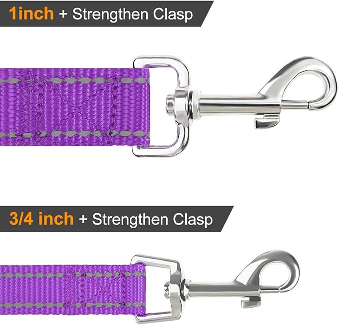 Joytale Double-Sided Reflective Dog Leash, 6 FT/5 FT/4 FT, Padded Handle Nylon Heavy Duty Leashes for Medium & Large Dogs Walking, Purple, 6FT Joytale