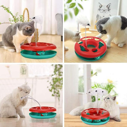 Cat Toys, Cat Toys for Indoor Cats,Interactive Kitten Toys Roller Tracks with Catnip Spring Pet Toy with Exercise Balls Teaser Mouse (red) - PAWPICO