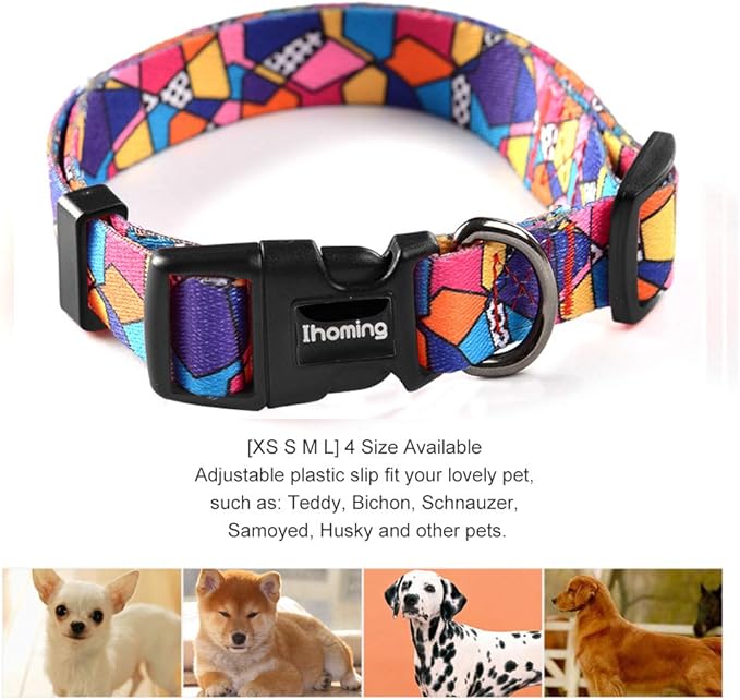 Ihoming Dog Collar and Leash Set for Daily Outdoor Walking Running Training, Geometric Design for Medium Boys Girls Dogs Cats Pets, M-Up to 45LBS Ihoming