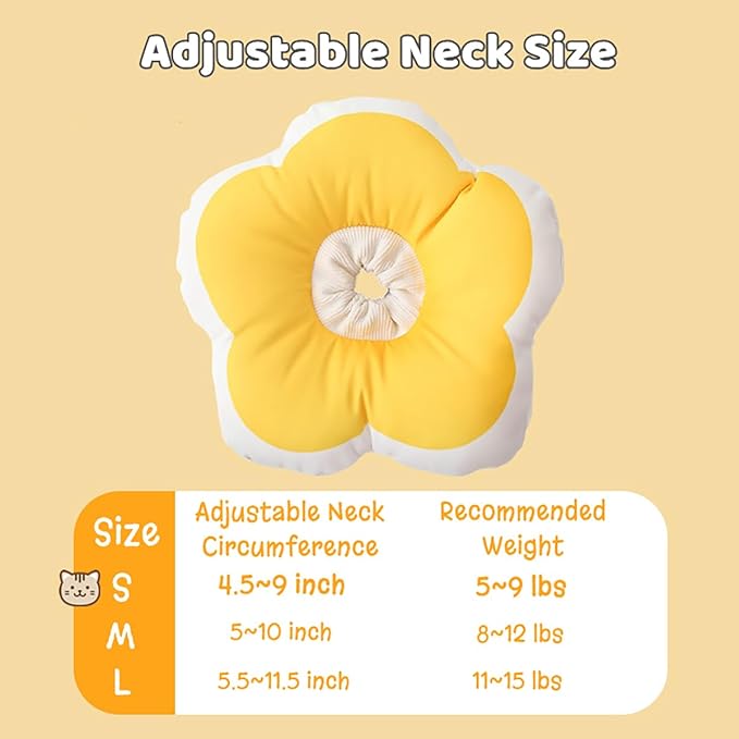 Adjustable Soft Cat Cone Collar Waterproof Cute Yellow Flower Collar for Cats Small Dogs Kitten Puppy After Surgery Prevent Licking(Yellow,Small) LAVVICHA