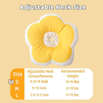 Adjustable Soft Cat Cone Collar Waterproof Cute Yellow Flower Collar for Cats Small Dogs Kitten Puppy After Surgery Prevent Licking(Yellow,Small) LAVVICHA