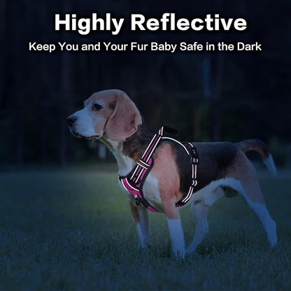 PoyPet No Pull Dog Harness, No Choke Front Clip Reflective Dog Vest with Soft Padded Vertical Handle, 3 Leash Attachments for Small Medium Large Dogs (Pink,XL) PoyPet