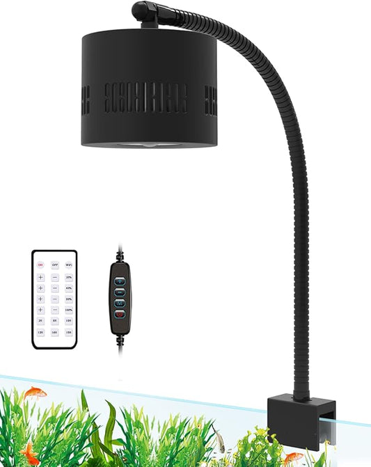 Lominie Aquarium LED Light 10 Gallon Fish Tank Light Timer Clip on Aquarium Lamp Full Spectrum 80W 6500k for Freshwater Refugium Cube Tank with Gooseneck Lominie